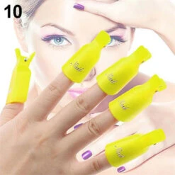Professional Reusable Plastic Gel Polish Soak Off Remover Wrap Clip Cap - YELLOW 10pc