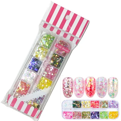 Nail Art Glitter Holographic Round Hexagon Sparkly Paillette Flakes Set 3 Nail Art Glitter Holographic Round Hexagon Sparkly Paillette Flakes Set