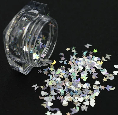 NDi Beauty Nail Art Glitter Flakes Sparkling Mixed Shapes - Heart Moon Butterflies 3 NDi Beauty Nail Art Glitter Flakes Sparkling Mixed Shapes - Heart Moon Butterflies