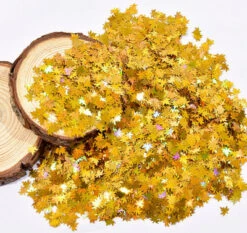 NDi Beauty Nail Art Holographic Glitter Flakes Sparkly Gold Maple Leafs - 10g