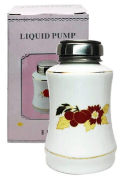 Flower Patterned Porcelain Bottle With Stainless Steel Liquid Pump - 8 Oz.