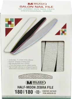 Berkeley Half Moon Zebra Nail File - 50 Files - 180/180 Grit