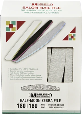 Berkeley Half Moon Zebra Nail File - 50 Files - 180/180 Grit 3 Berkeley Half Moon Zebra Nail File - 50 Files - 180/180 Grit